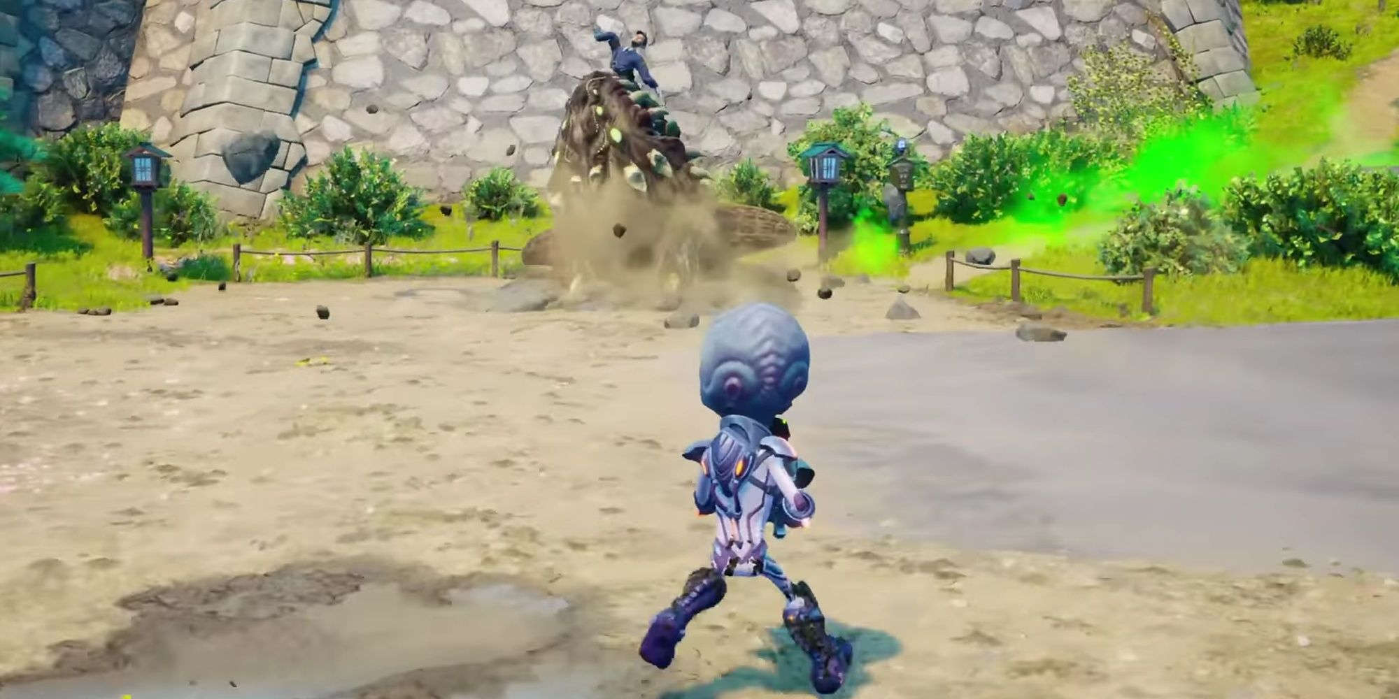Destroy All Humans 2: Reprobed - The Burrow Beast Eating A Human Near The Lure