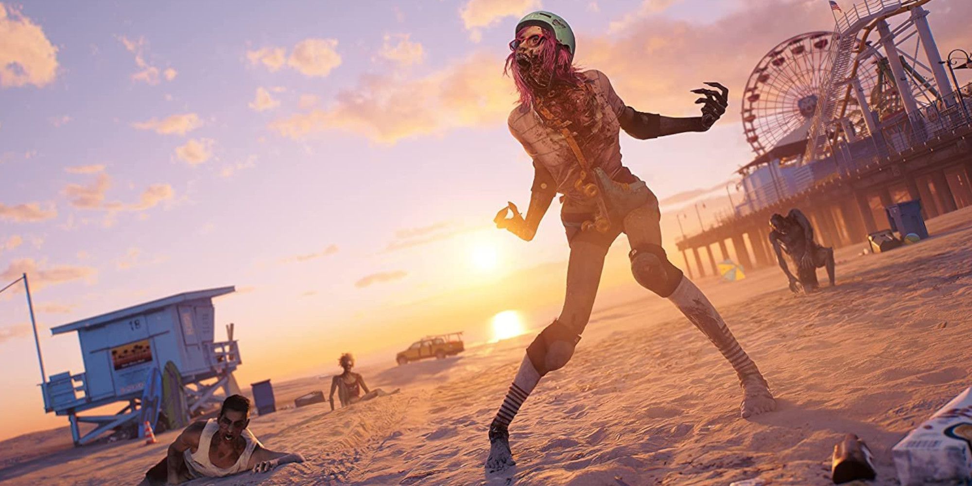 dead island 2 beach zombie at sunset