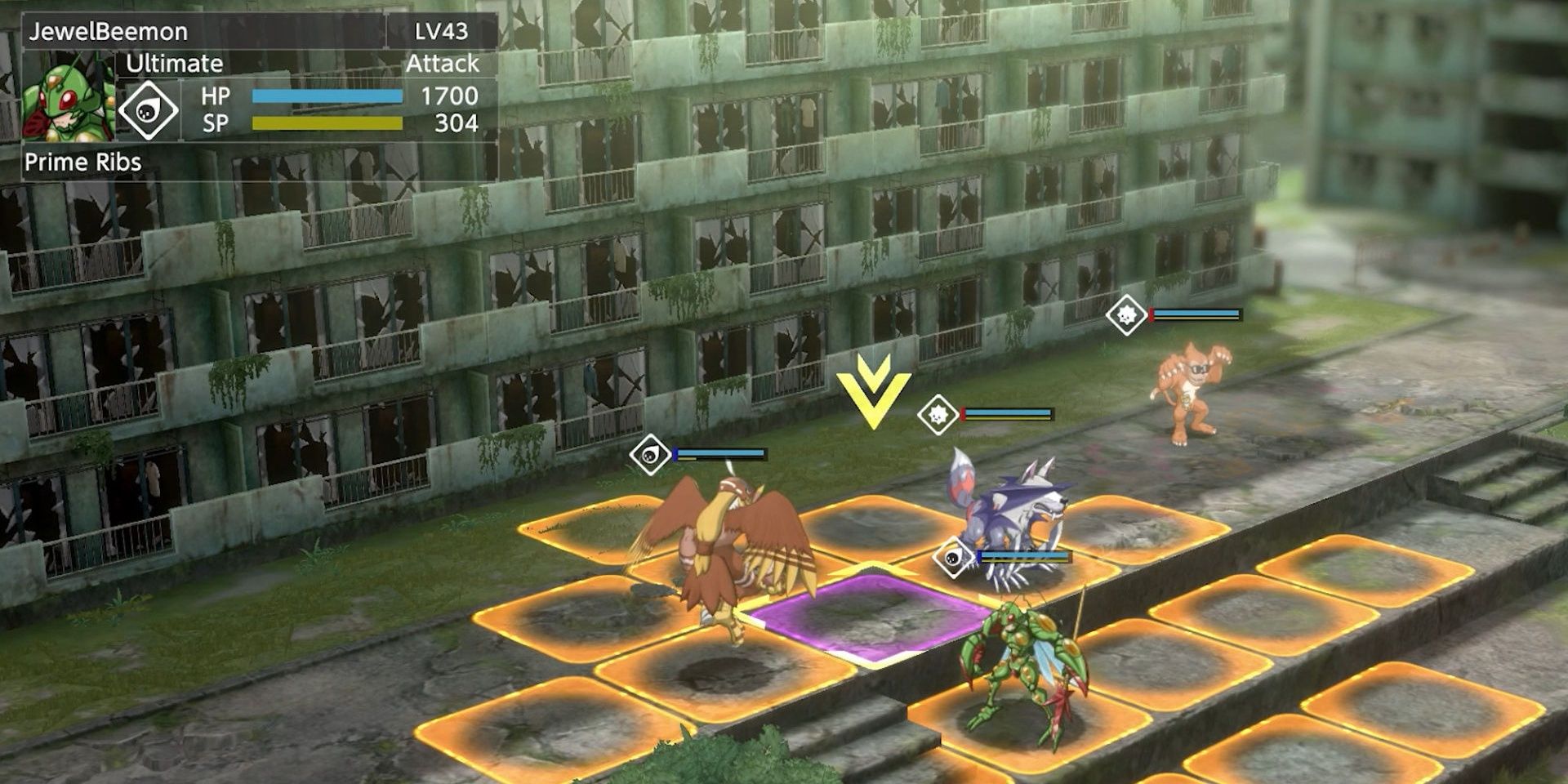 The bright orange battle grid in Digimon Survive