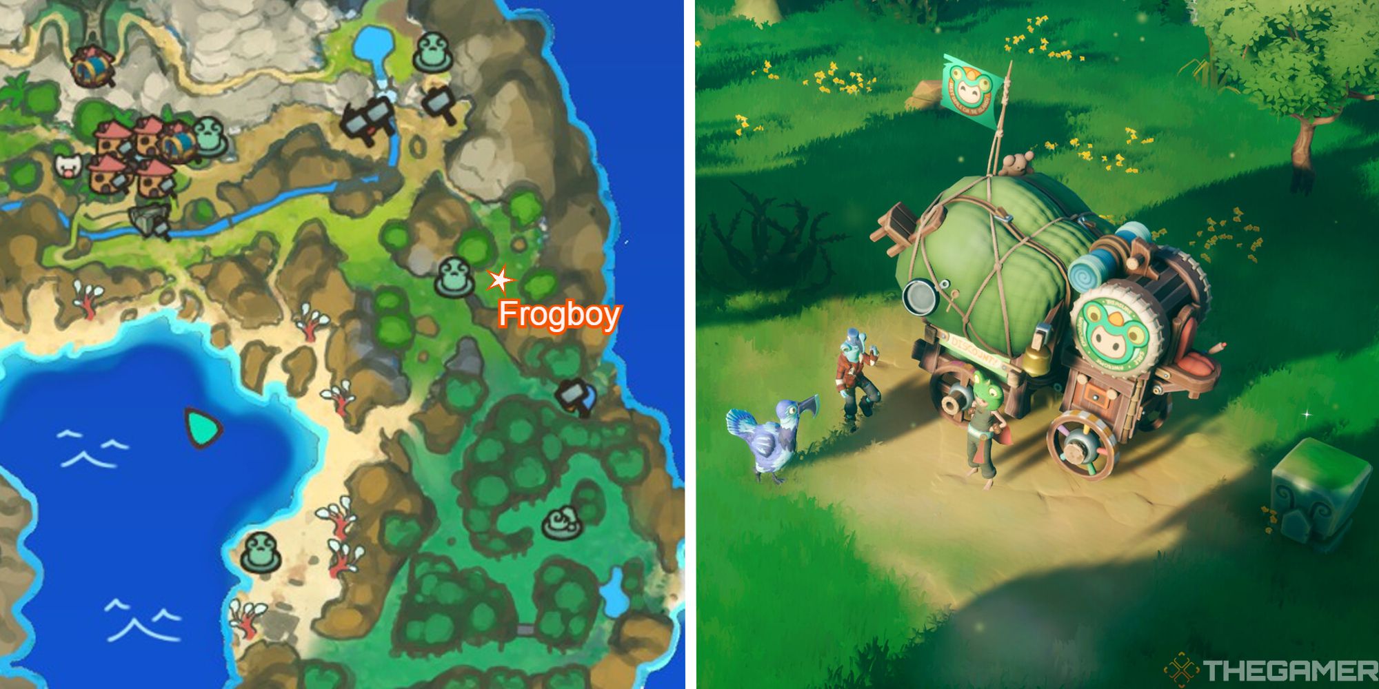 map with frogboy location next to image of frogboy cart