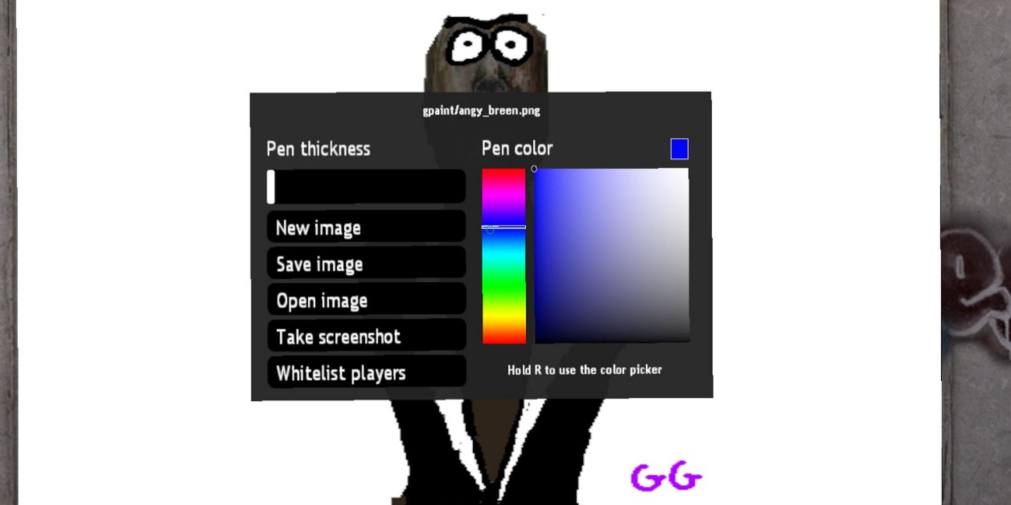the gui letting you choose different paint settings