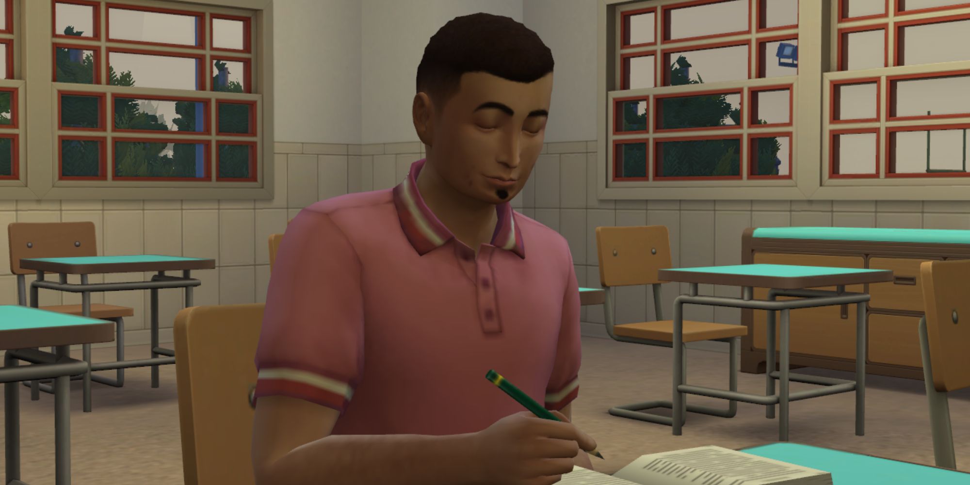 a teenage sim in high school with a goatee sims 4 facial hair