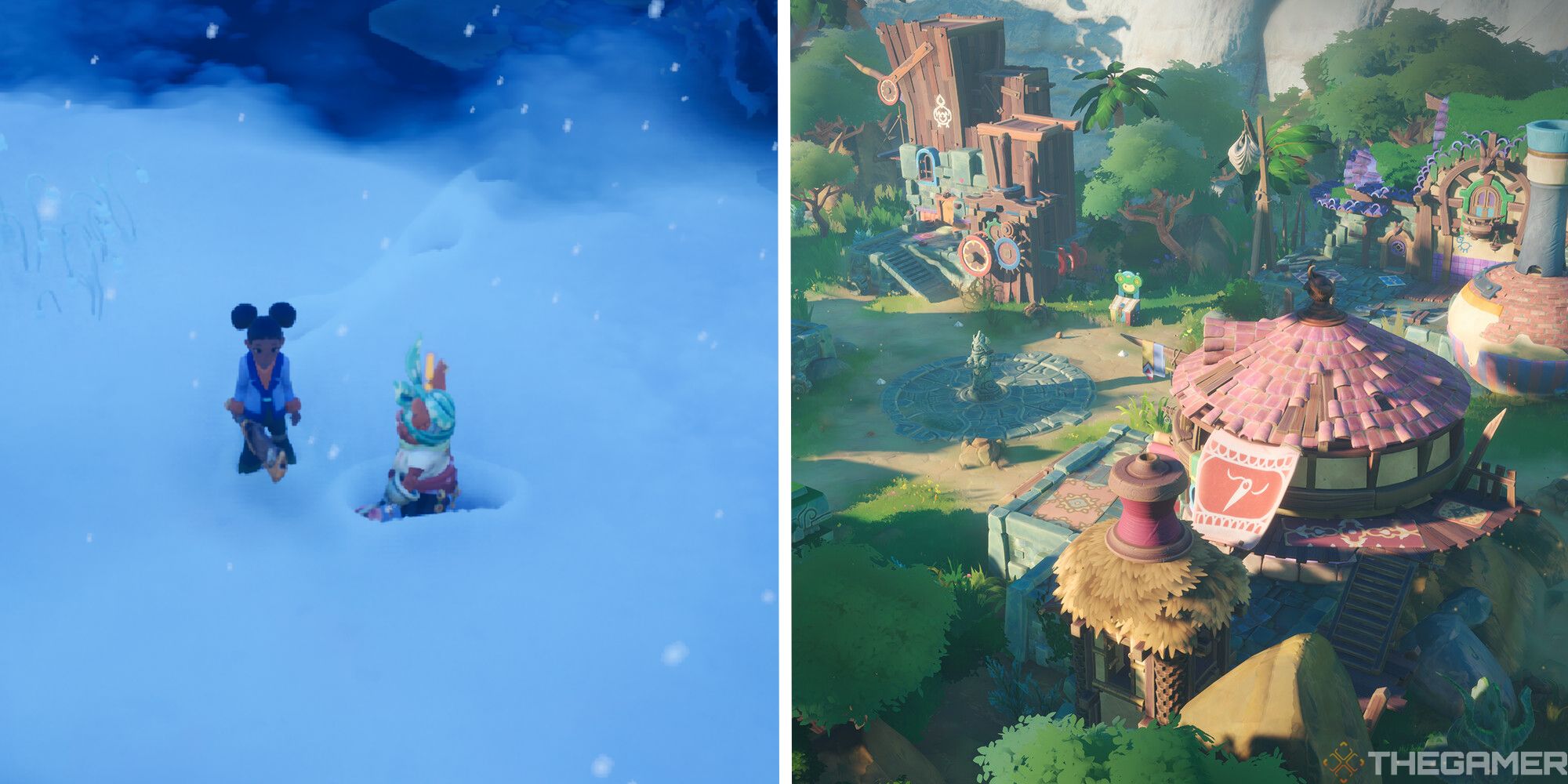 image of player and fiola next to image of upgraded plaza