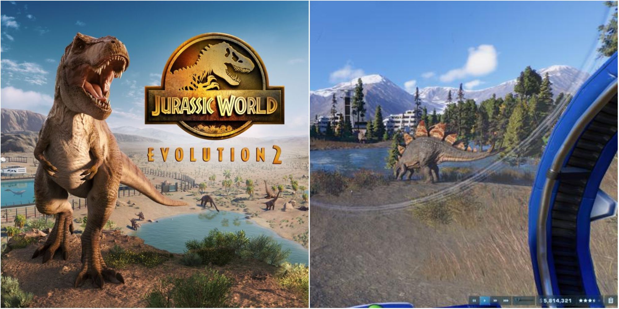 jurassic world evolution 2 cover art and gameplay