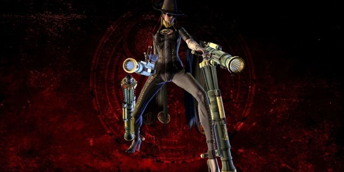 Bayonetta wielding all four guns of Lt. Col. Kilgore.