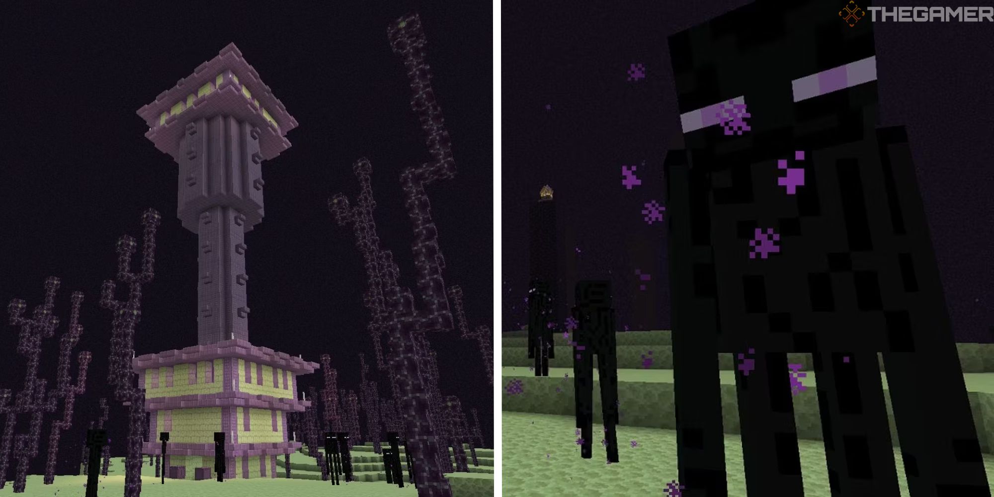 image of end city next to image of endermen looking towards screen