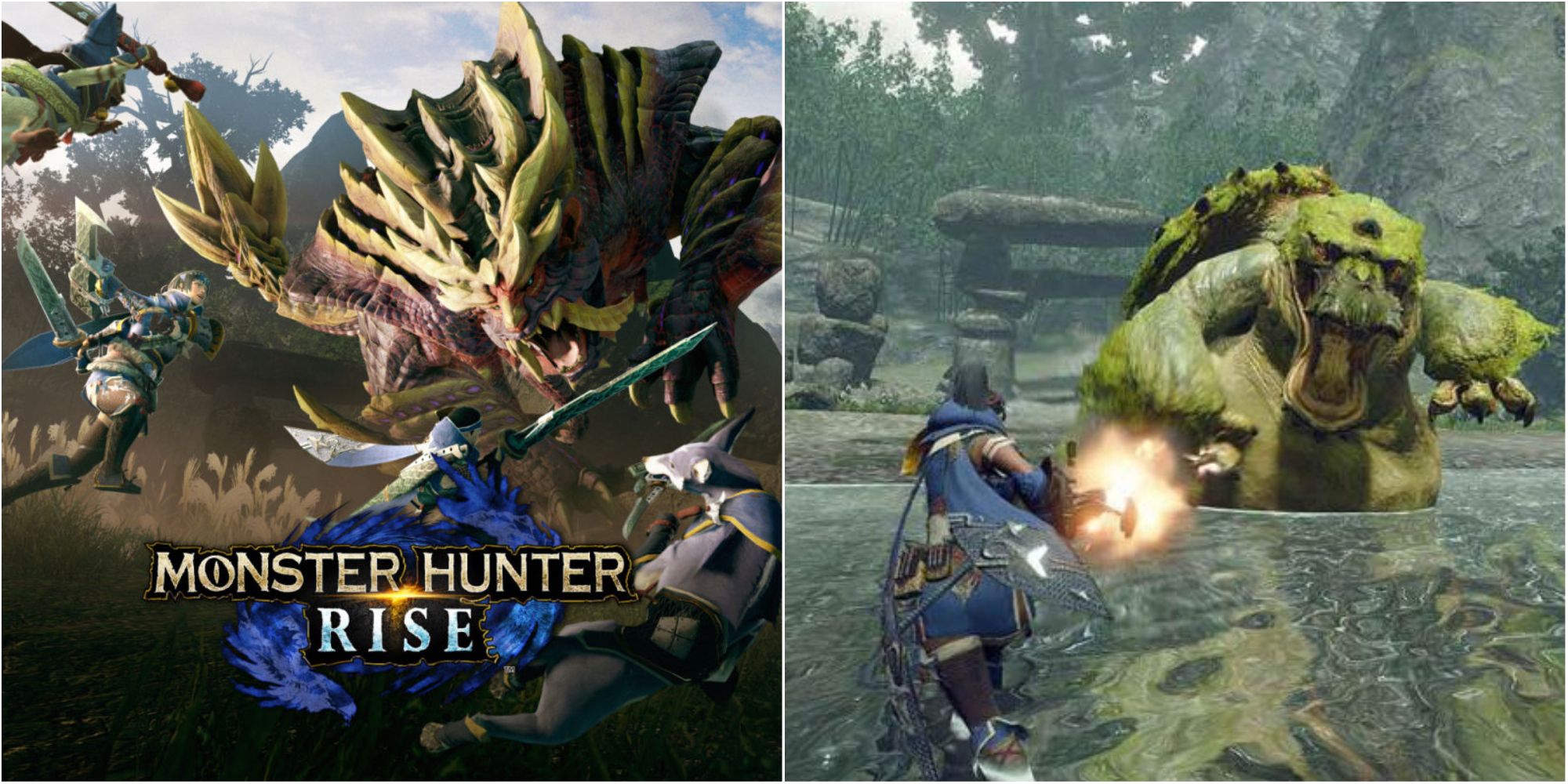 monster hunter rise cover art and gameplay