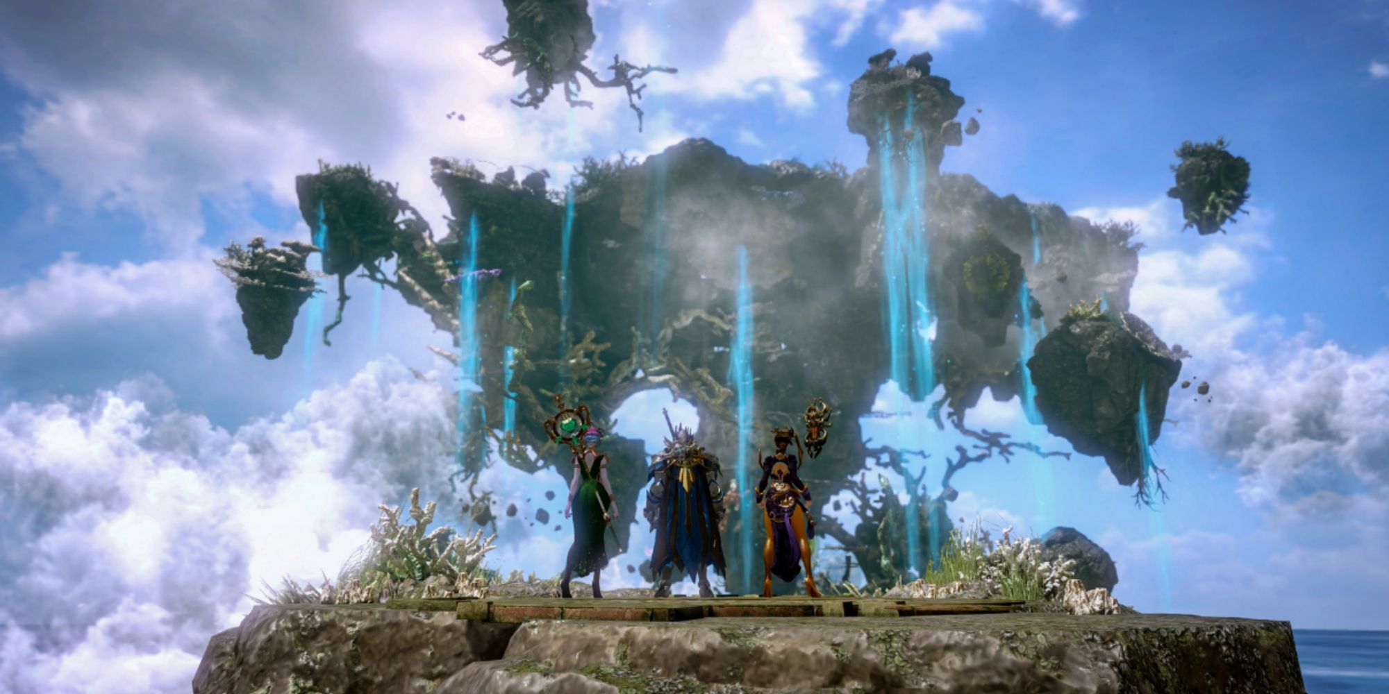 several characters standing on a sky island in a lost ark