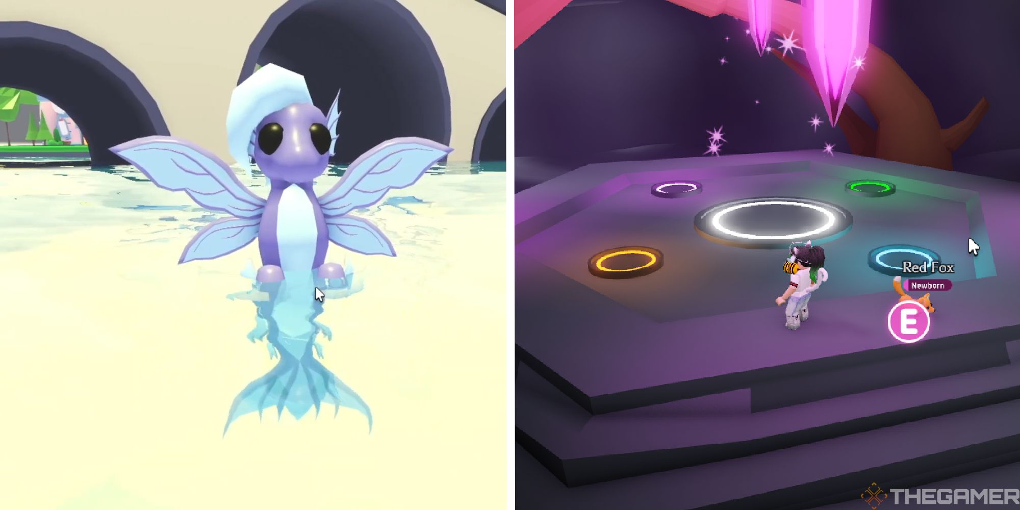 image of merhorse next to image of player in the neon cave
