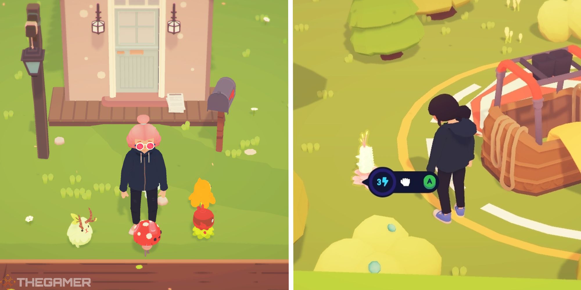 image of player at farm next to image of player looking at clothlet