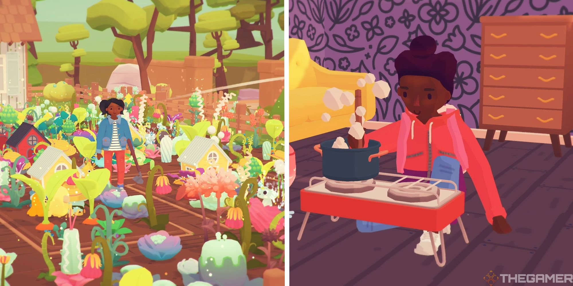 image of farm next to image of player cooking food