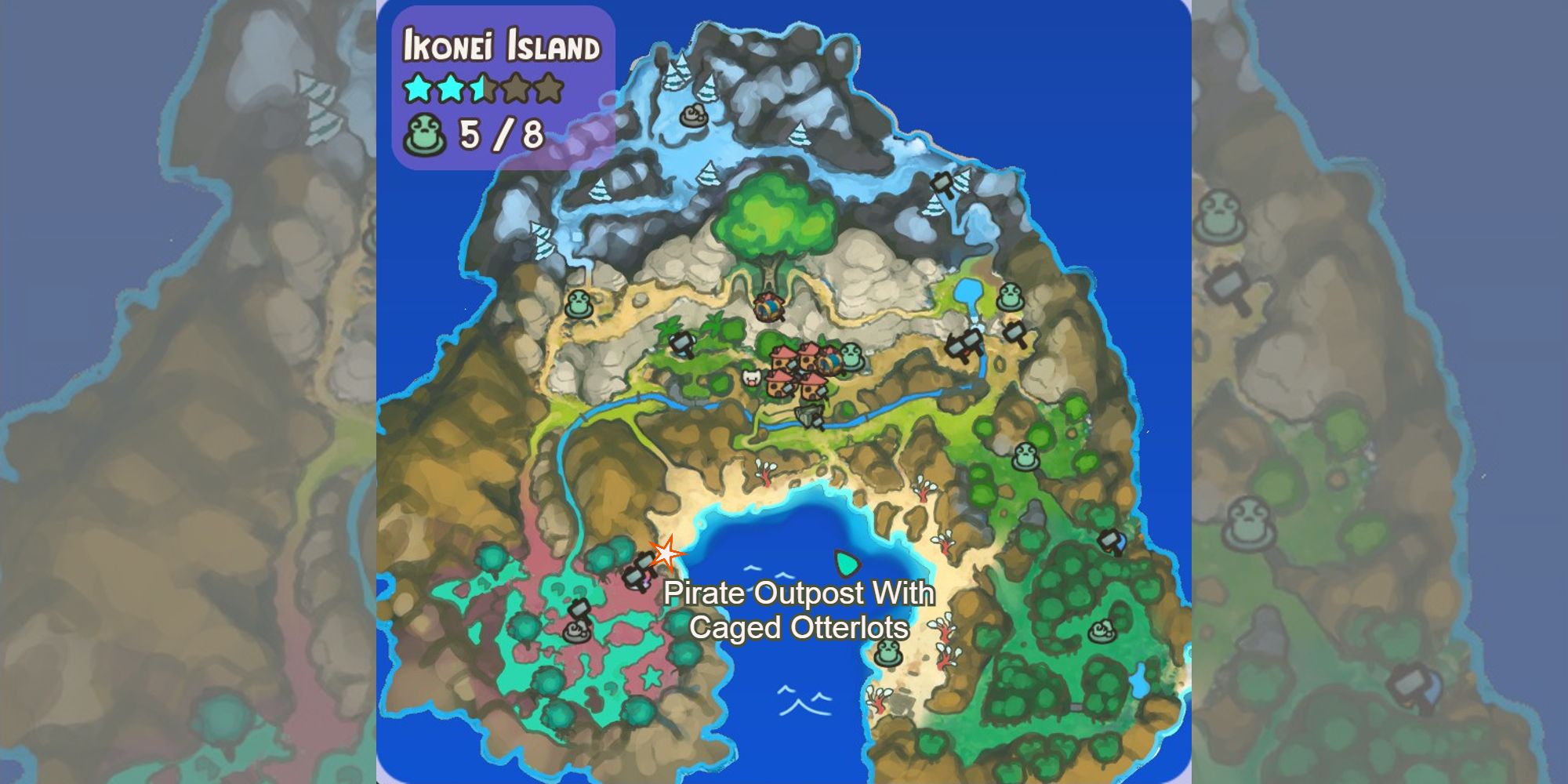 pirate outpost with caged otterlot location marked on map