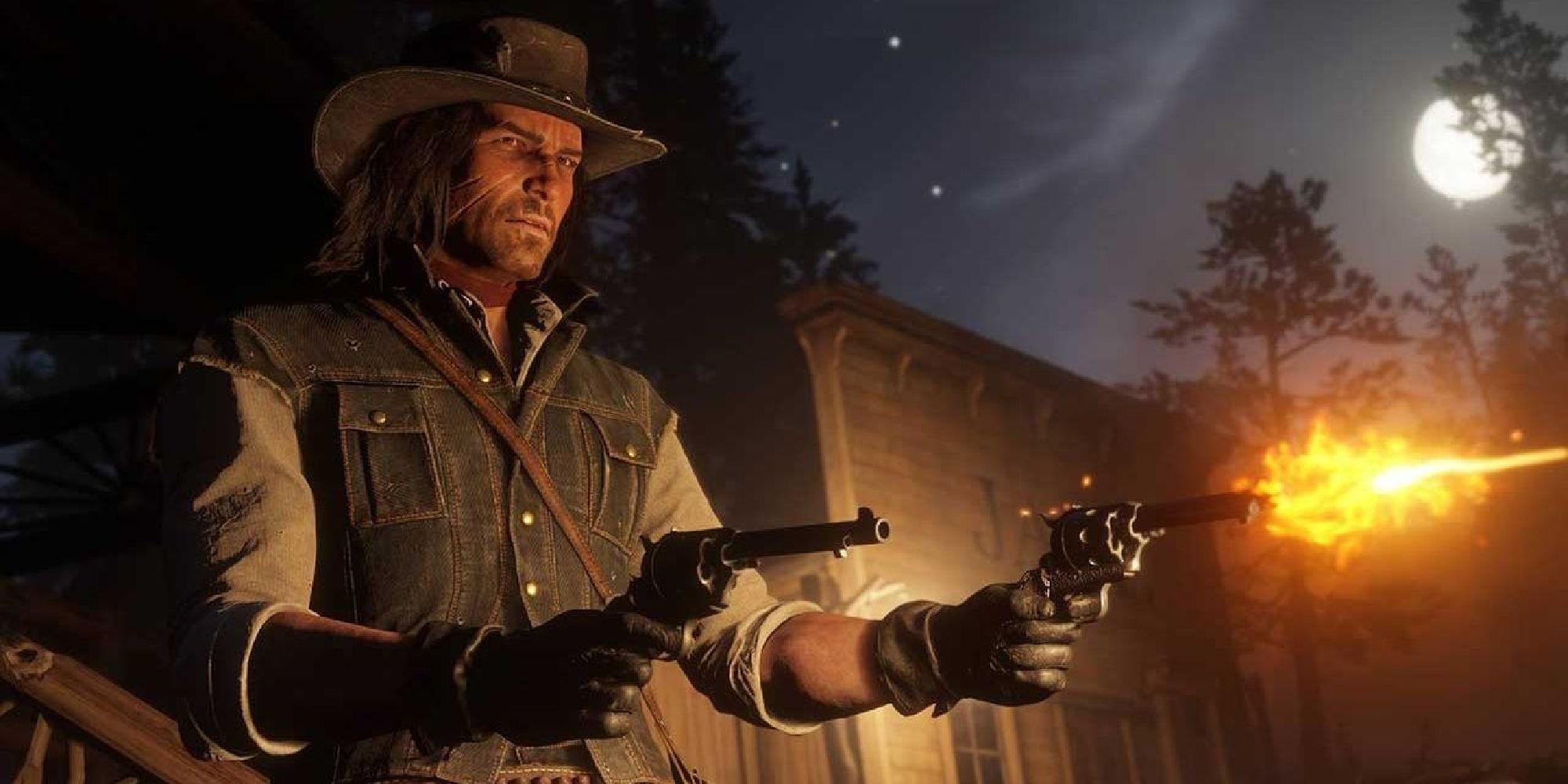 John Marston firing guns in Red Dead Redemption 2