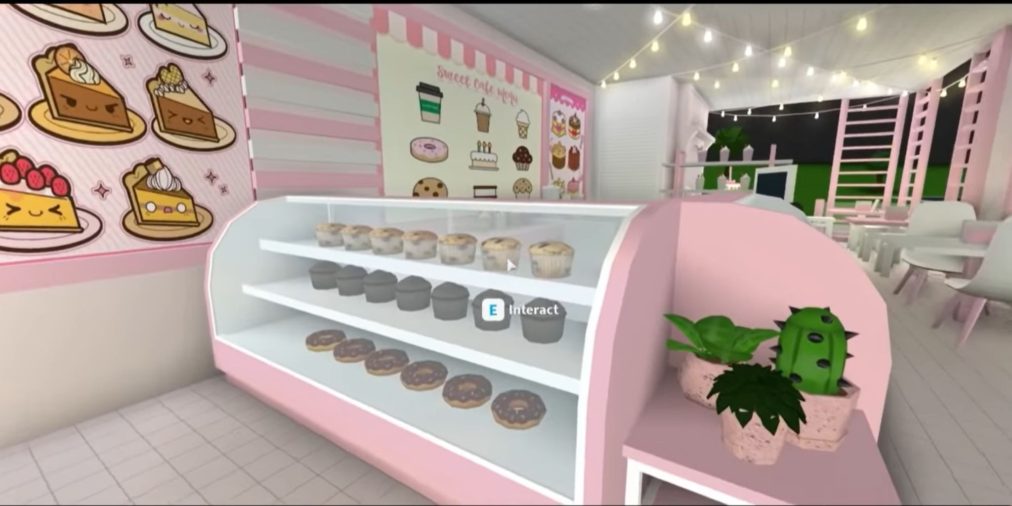 a roblox cafe that has a display case full of sweet treats