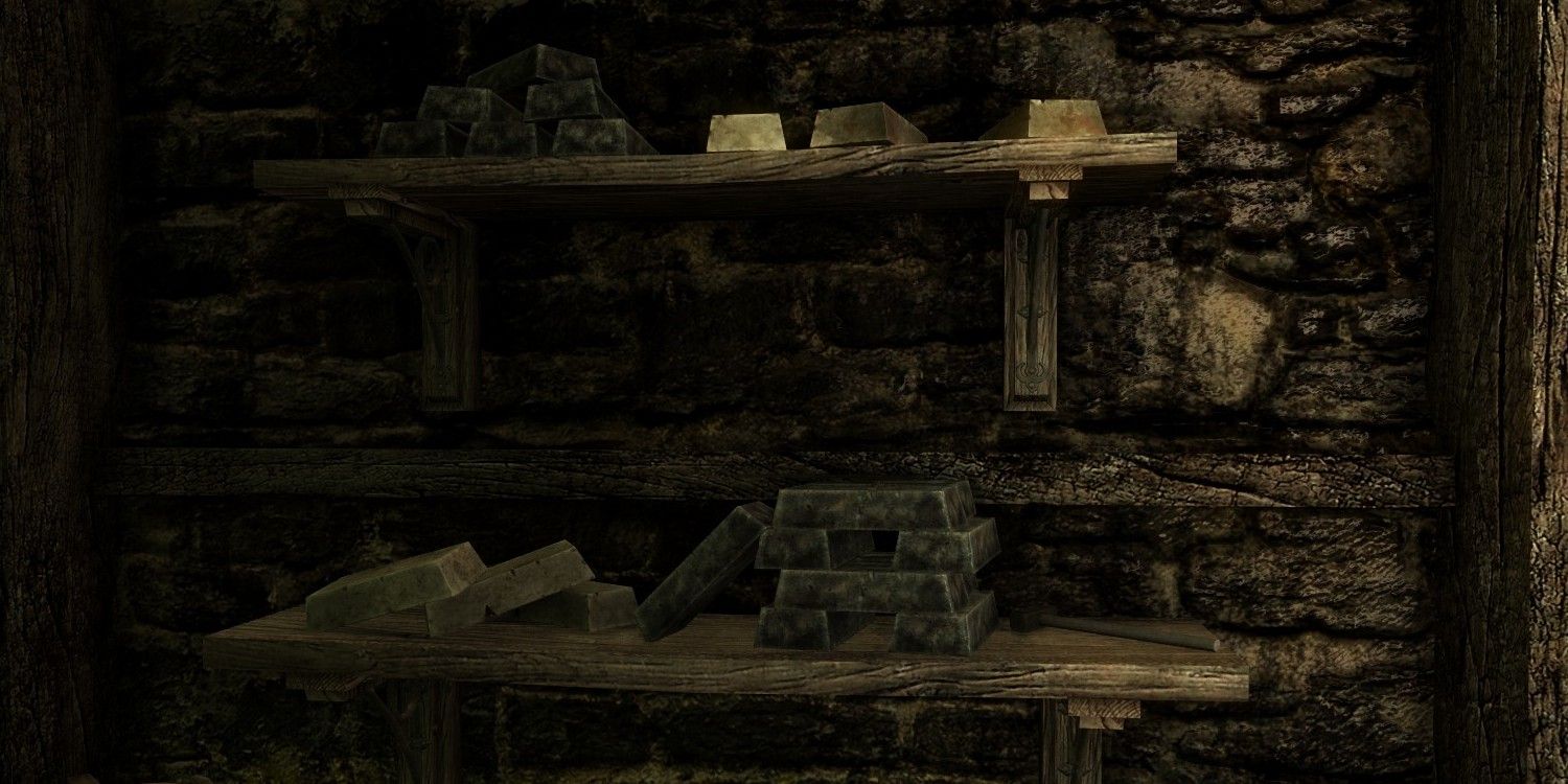 Skyrim screenshot of Scorched Hammer ingot stacks.