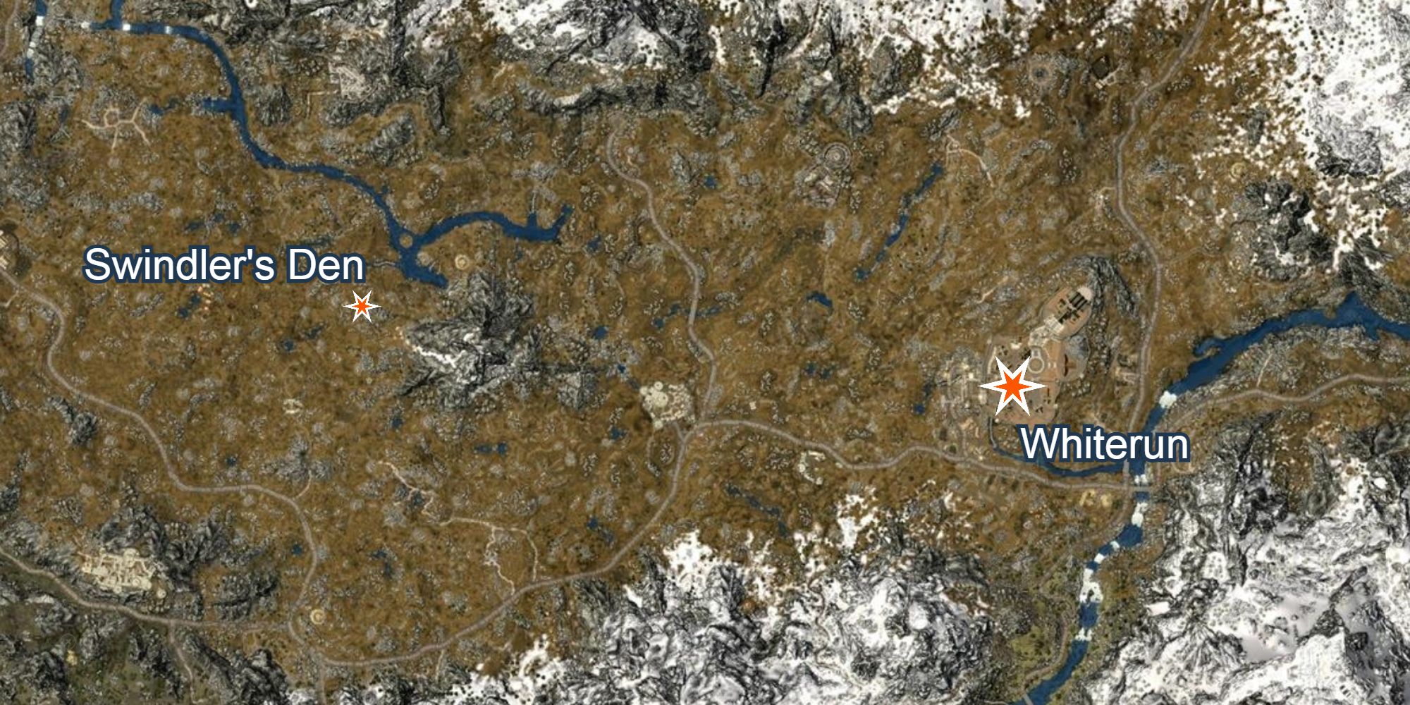 map showing the locations of whiterun and swindlers den