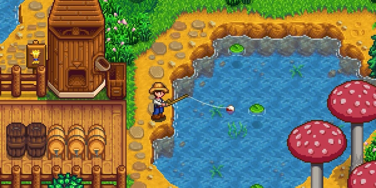 Player Fishing in his farm