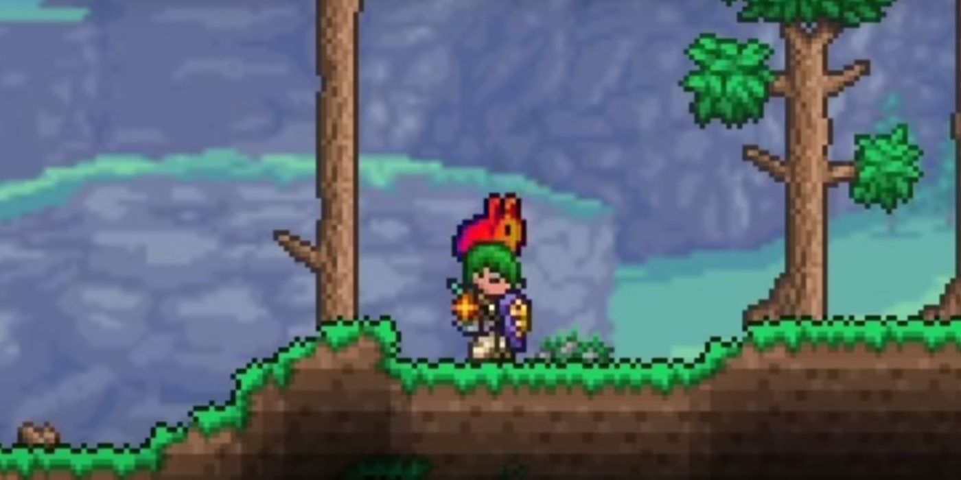 Terraria Player Wearing Rabbit Perch Hat Vanity Rainbow Dyed Forest Surface Daytime