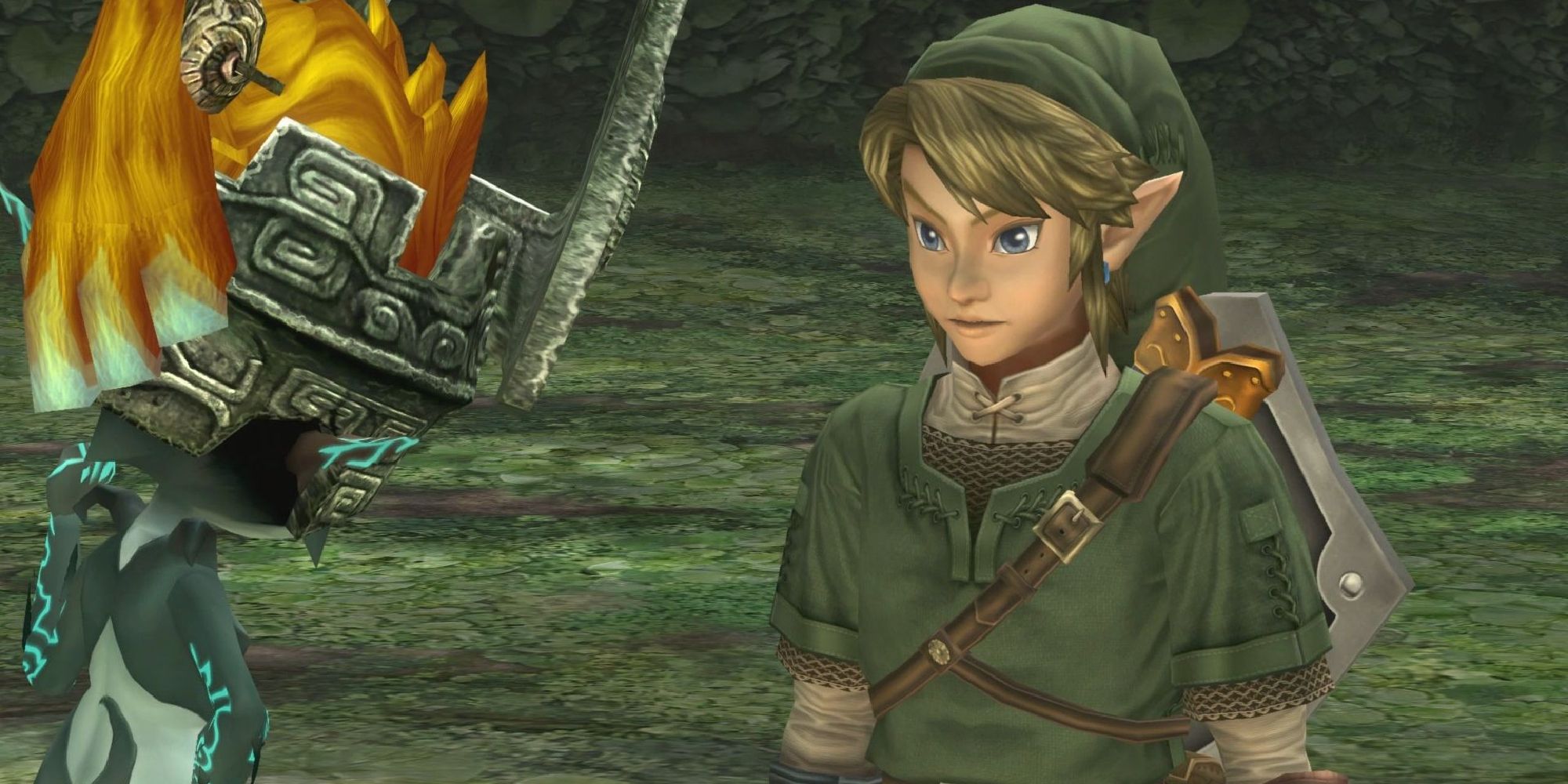 Link speaking with Midna in Twilight Princess. 