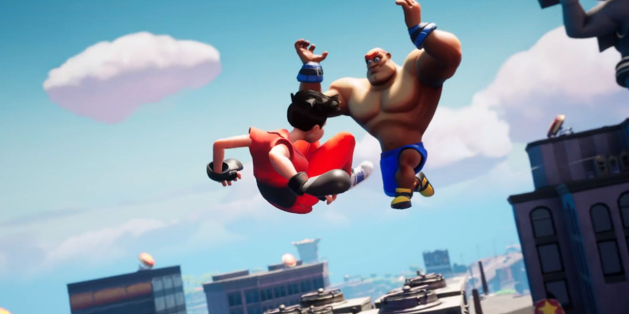 two characters brawling in the air in rumbleverse