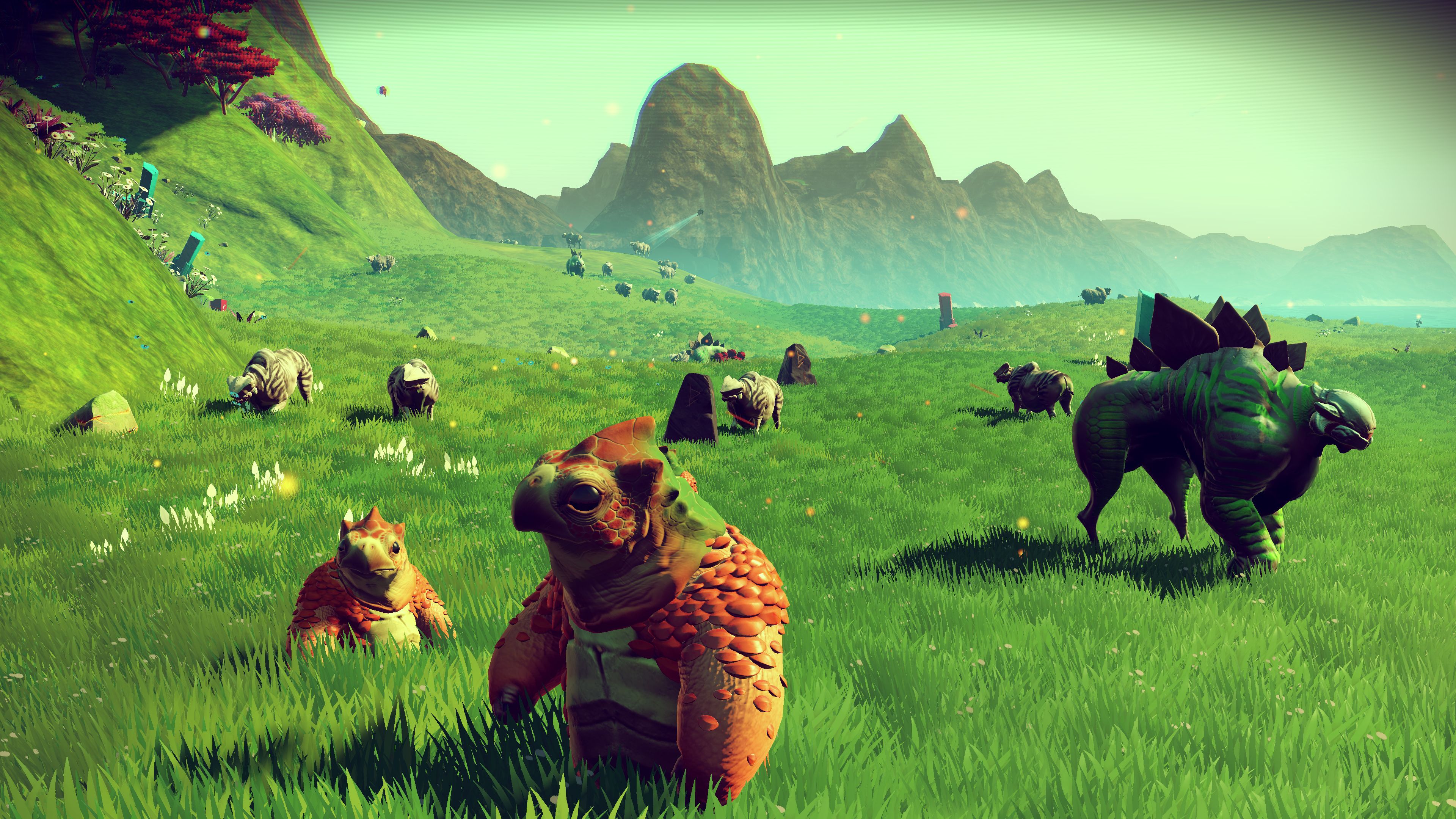 No Man's Sky scenery of animals in an open field