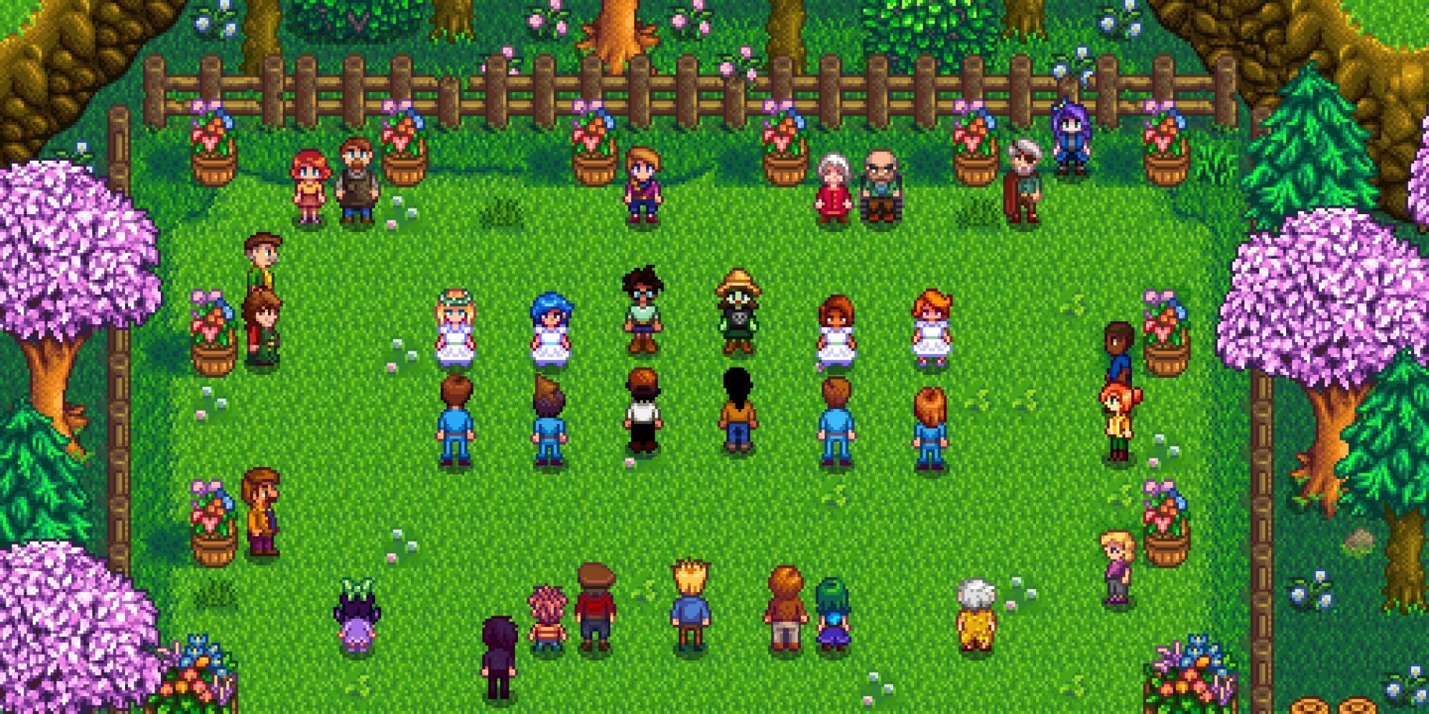 players attend the Flower Dance with other Pelican Town residents