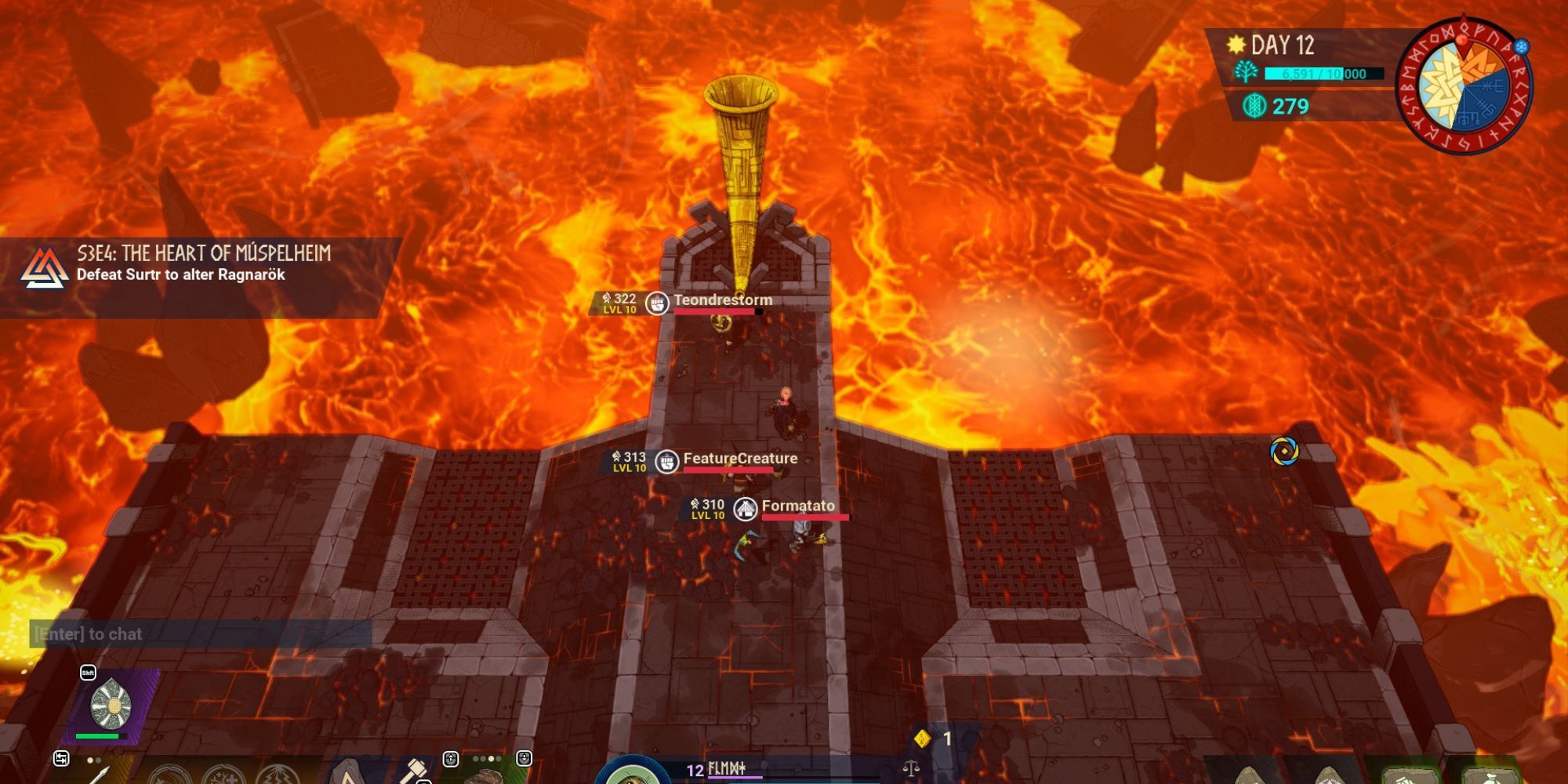 group of four players summon Surtr in his domain
