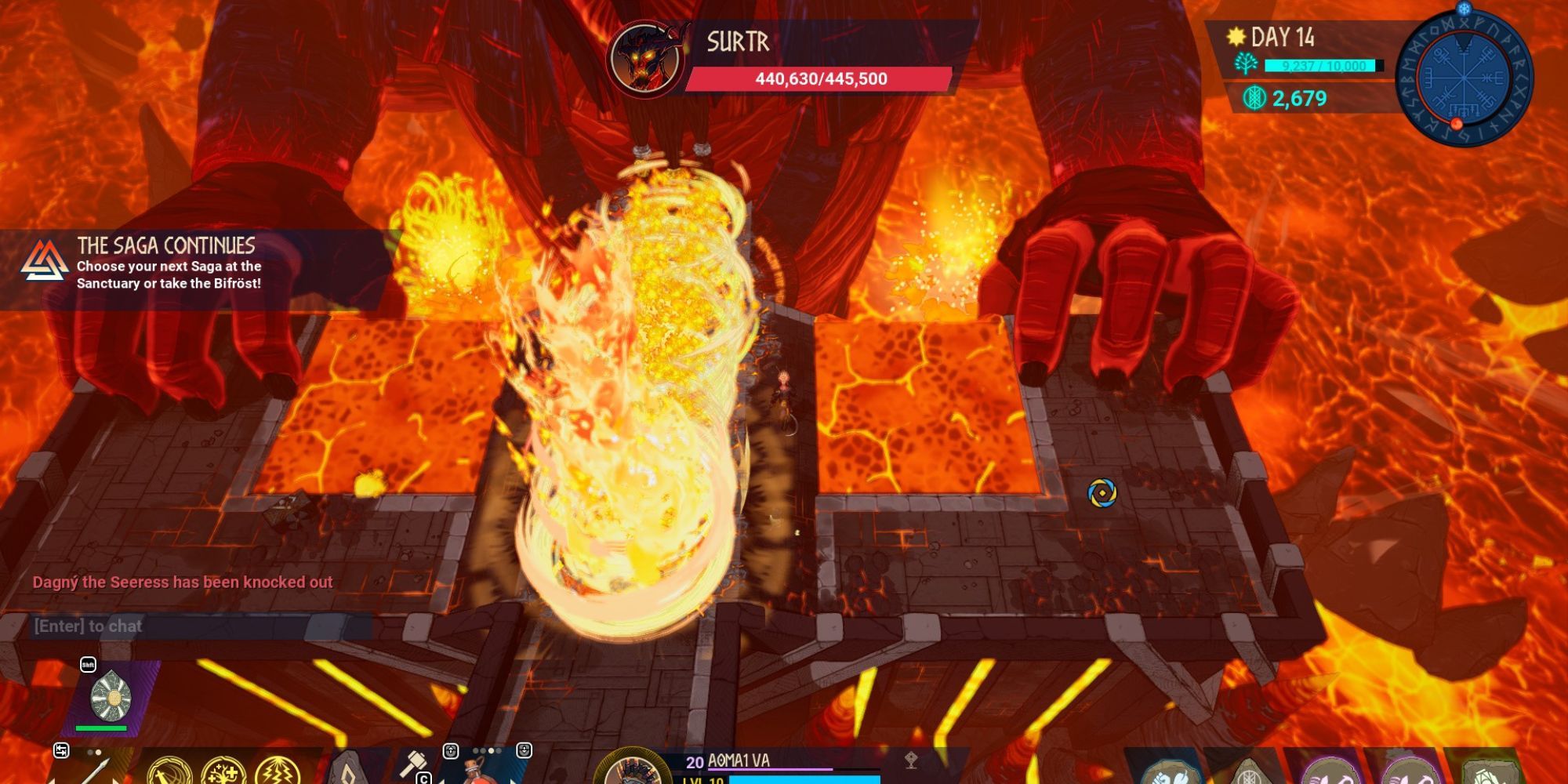 Pits fill with lava as Surtr summons fire circles in the center of the arena