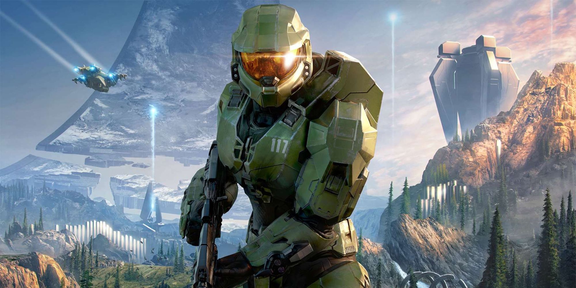 Master Chief stands on the cover of Halo Infinite.