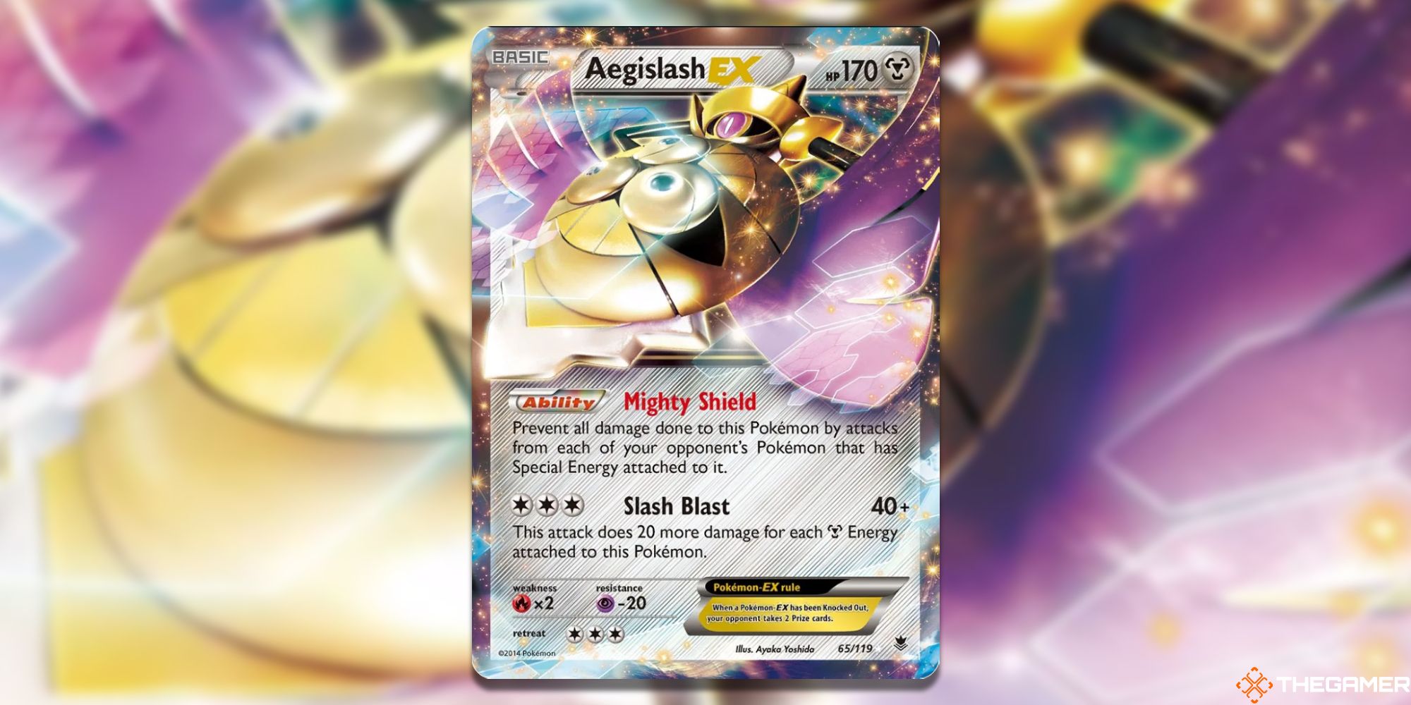 Aegislash-EX from Phantom Forces Card Art with blurred background