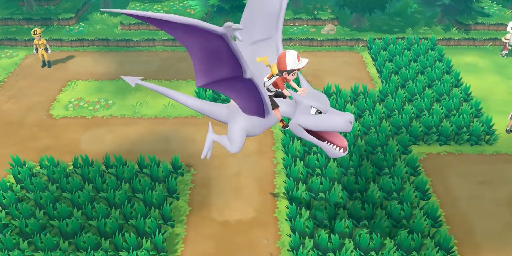 Aerodactyl from Pokemon Let's Go Eevee & Let's Go Pikachu, flying over Route 11