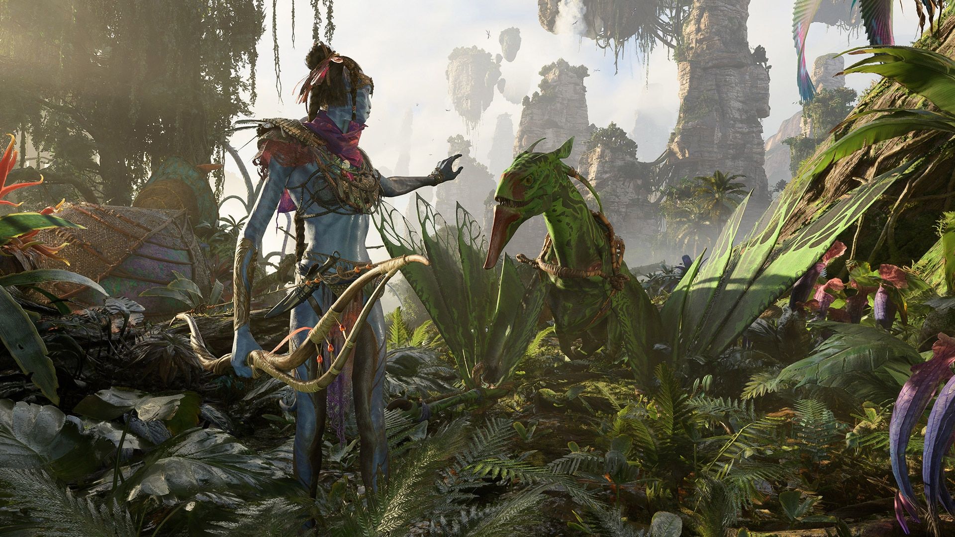 Avatar frontiers of Pandora showing a navi in the jungle with a bow