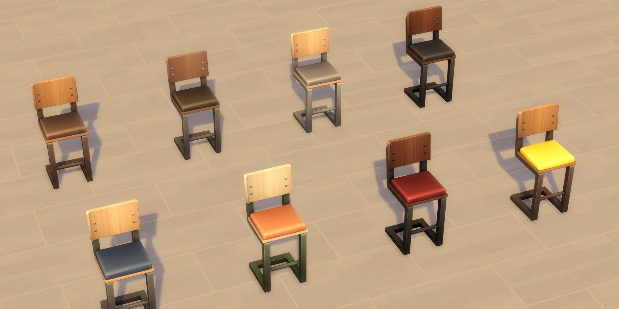 Sims 4: Industrial Loft Kit Bar Stool, all swatches in empty room