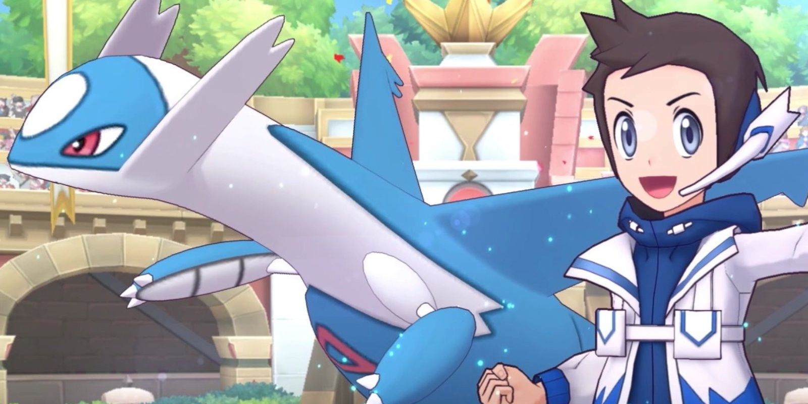 Pokemon Masters EX Best Supports SS Brendan & Latios smile with cheerful energy.