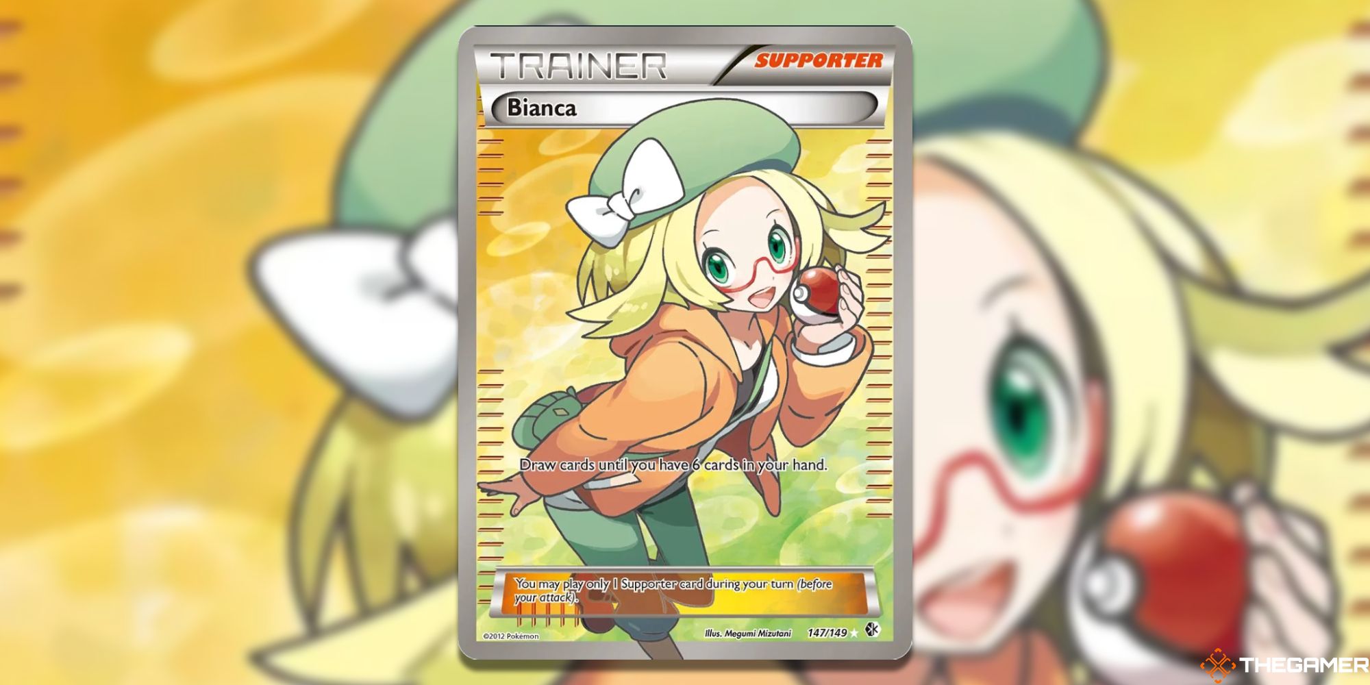 Pokemon TCG Full Art Bianca from Boundaries Crossed with blurred background