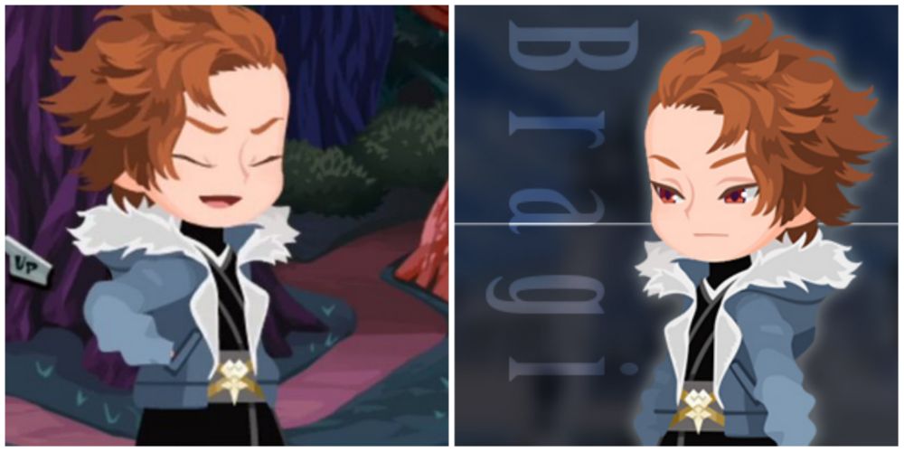 Split image screenshots of Bragi in Kingdom Hearts Dark Road.