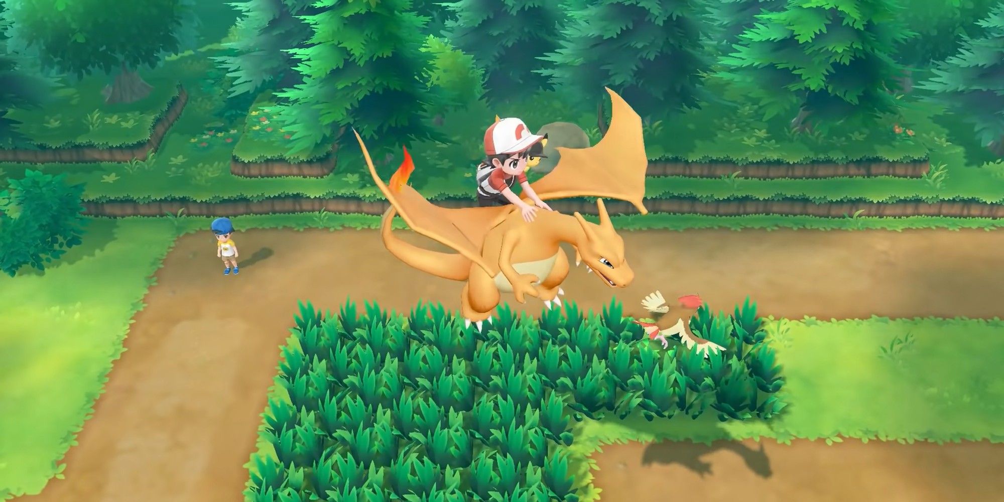 Charizard from Pokemon Let's Go Eevee & Let's Go Pikachu, flying over Route 11