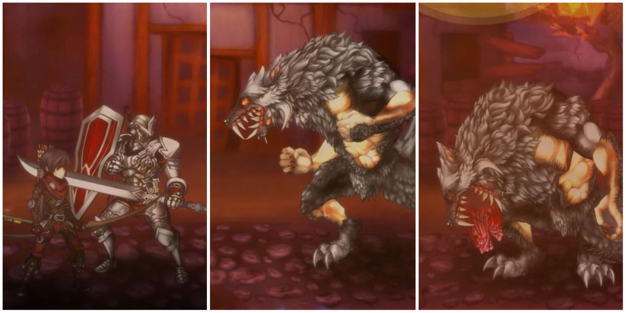 Fallen Legion: Rise To Glory collage of exemplars, werewolf, and werewolf dying