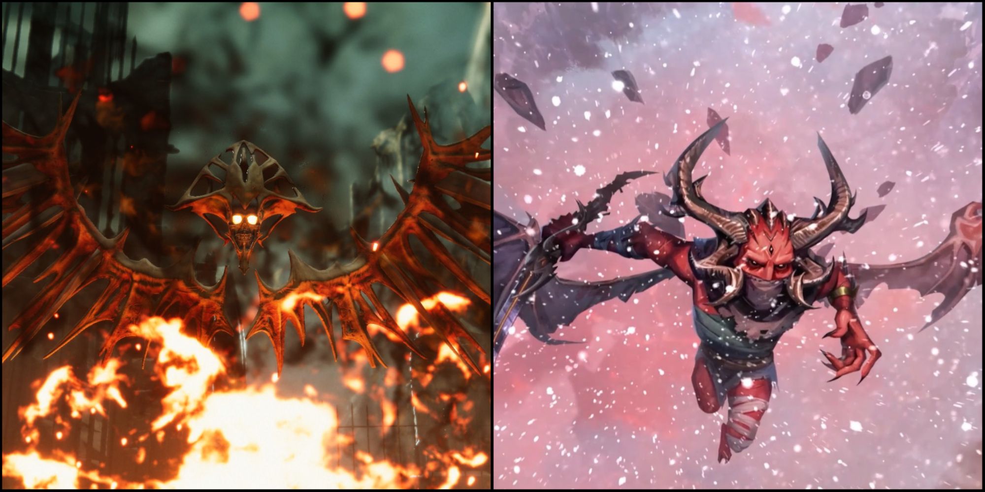 Voke's Red Judge Aspect on the left and the protagonist flying on the right.