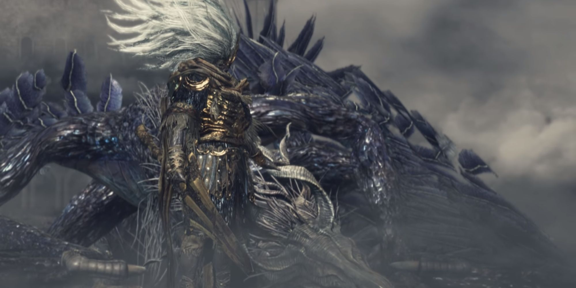 Nameless King standing near his dead dragon.