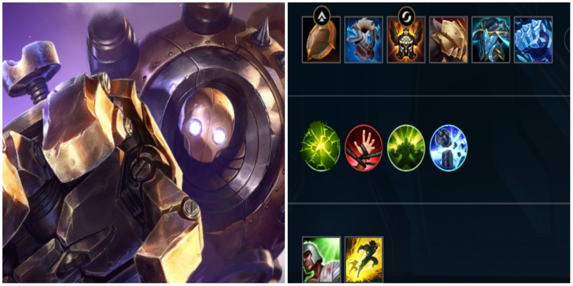 Blitzcrank Wild Rift collage of art and item loadout