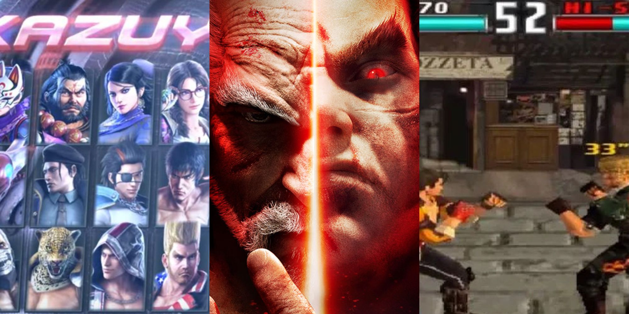 Tekken 7 cover, Tekken Force minigame from Tekken 3, and Character select screen