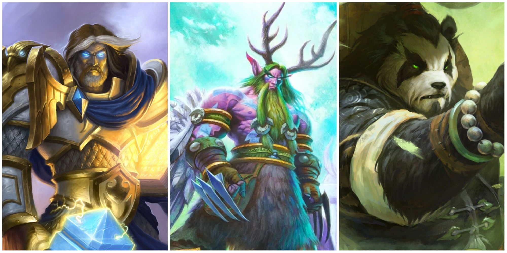 World Of Warcraft collage of Uther, Malfurion, and Pandarin