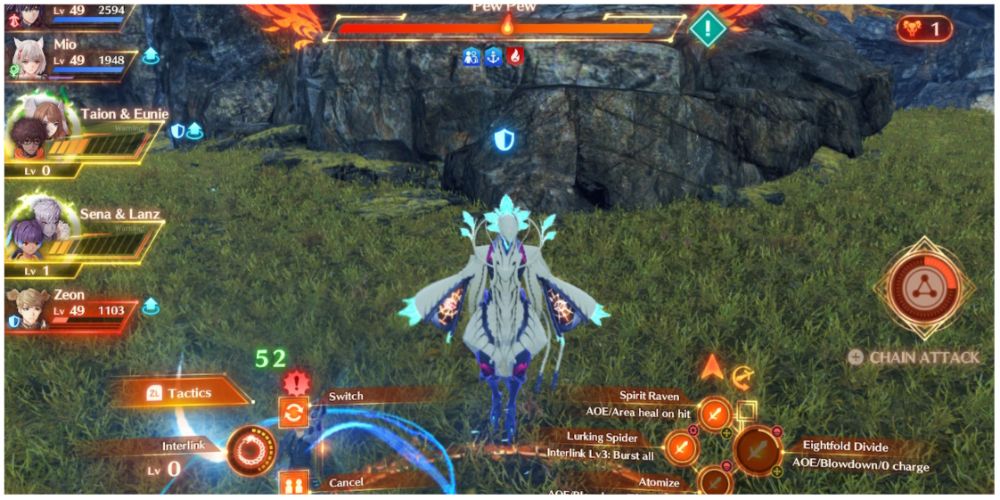 Taion and Eunie combine into their Ouroboros form with Zeon drawing the aggro in Xenoblade Chronicles 3