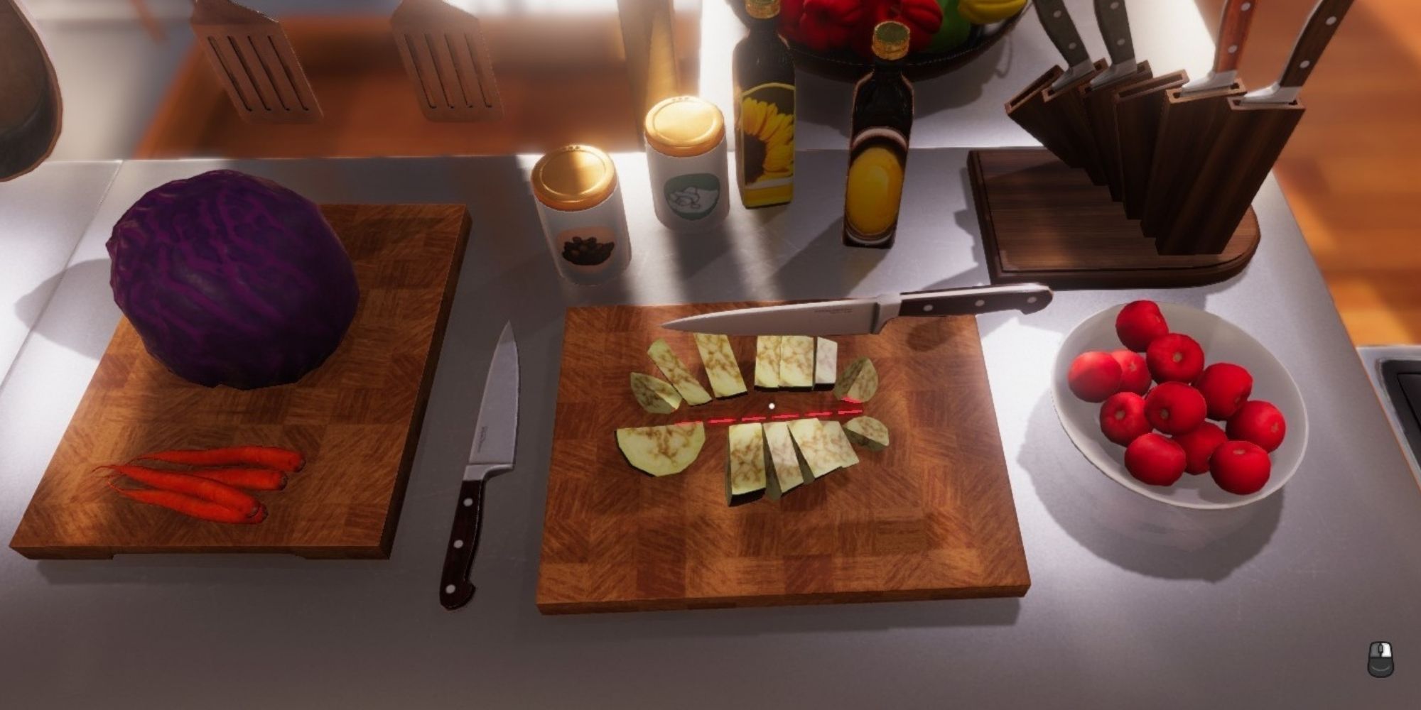 Vegetable Perfectly Cut on cutting Board in Cooking Simulator