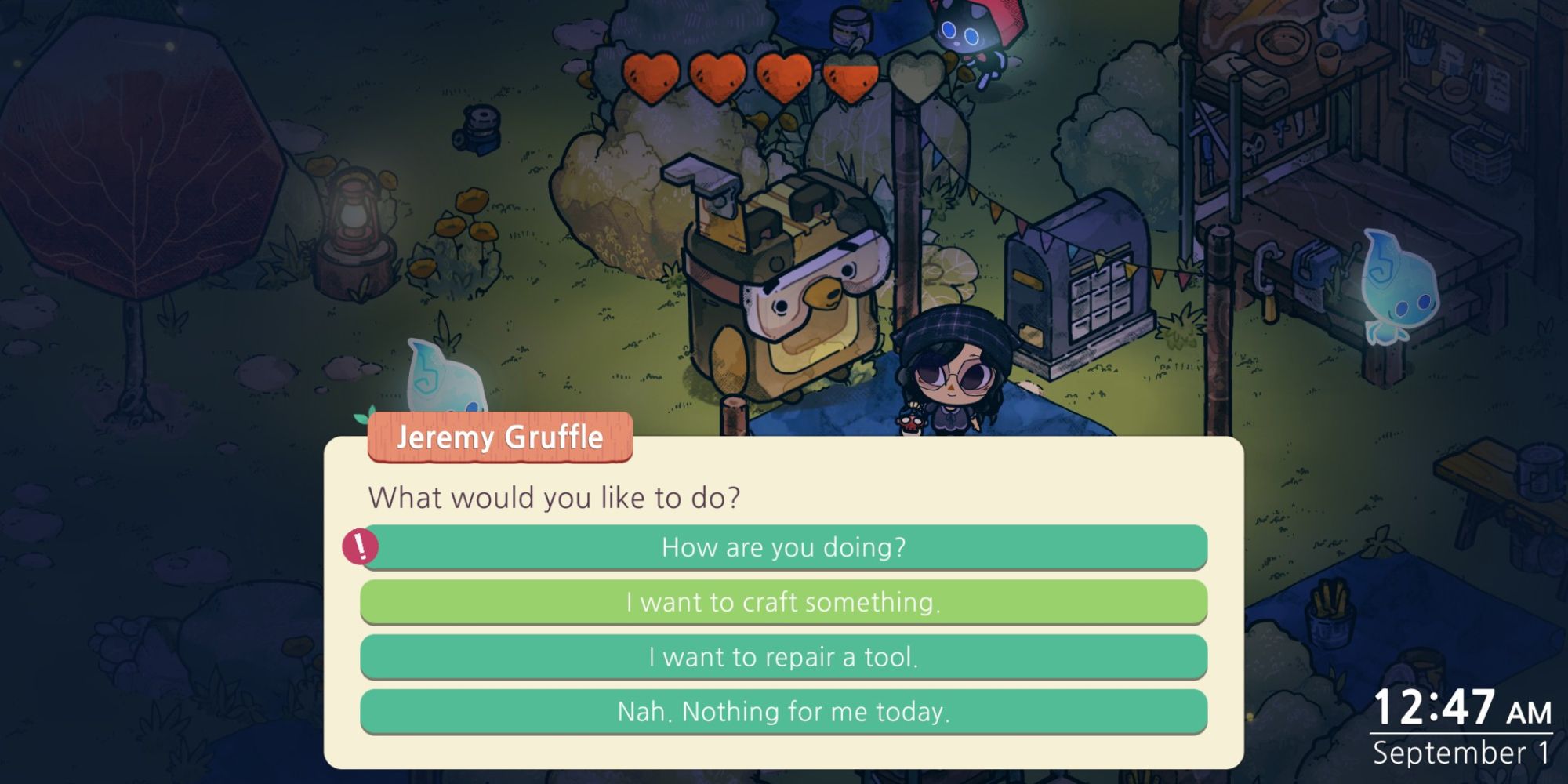 Cozy Grove jeremy gruffle dialogue options