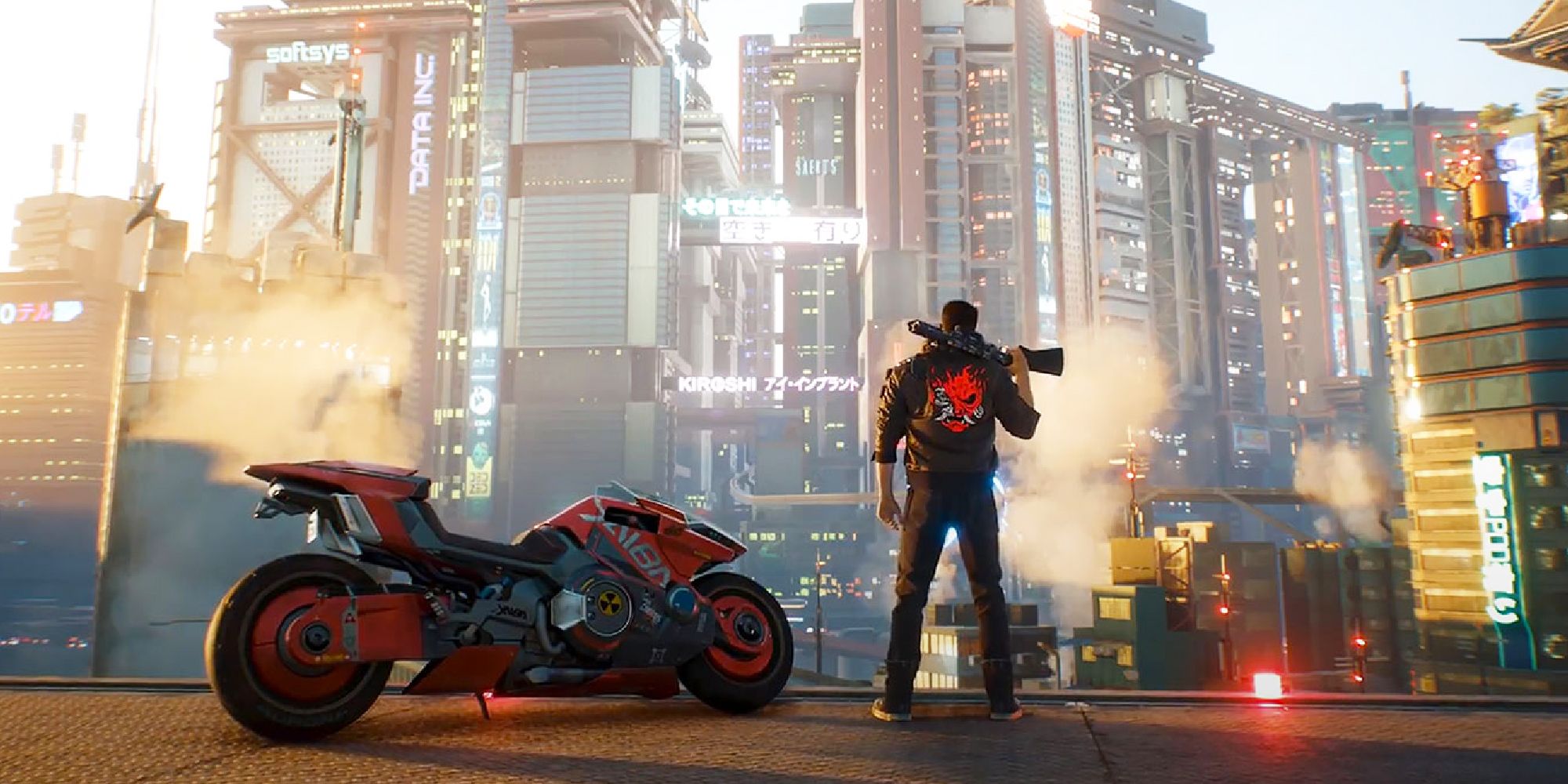 Cyberpunk 2077 Promo Shot Of V Next To Bike