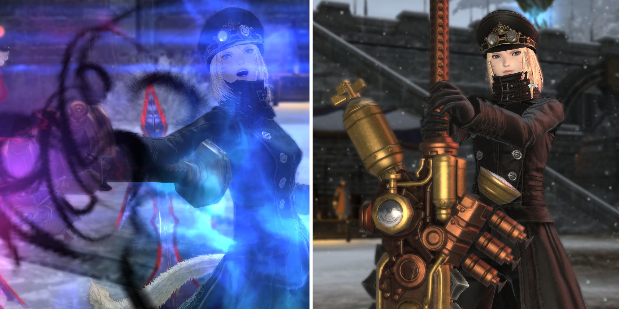 A pair of images depicting a Final Fantasy 14 Dark Knight 