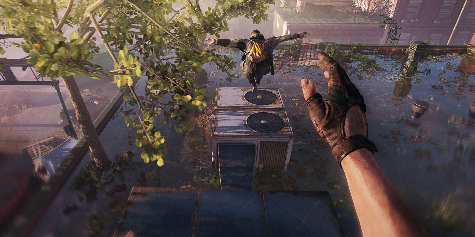 Players Jumping over a rooftop in Dying Light 2