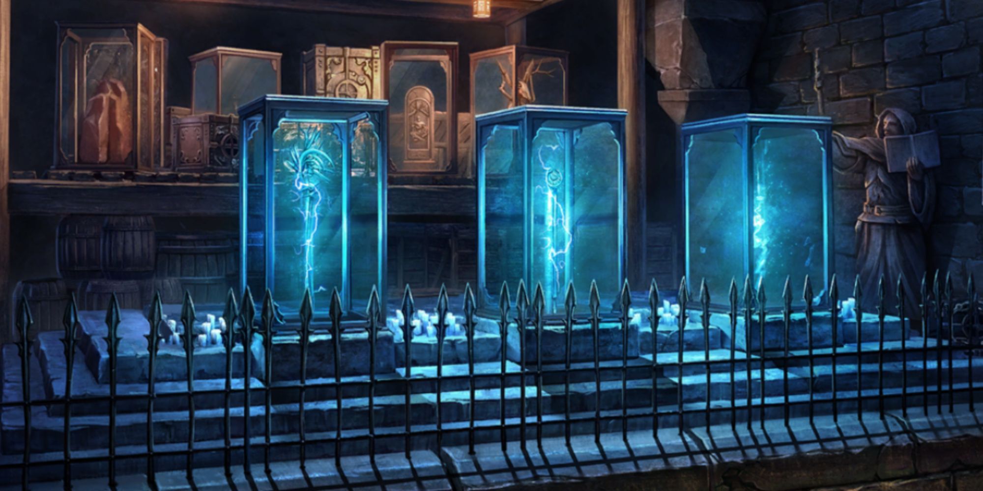 ESO Red Petal Bastion Display Cases Glowing Blue